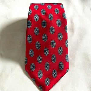 Vintage Christian Dior Italian Silk Men’s Necktie. Red with blue design